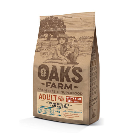 Oaks Farm Grain Free Adult Cat Беззерновой сухой корм для кошек (белая рыба) – интернет-магазин Ле’Муррр