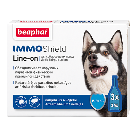 Beaphar IMMOShield Line-on Капли антипаразитарные для собак средних пород от 15 до 30 кг, 3 пипетки по 3 мл – интернет-магазин Ле’Муррр